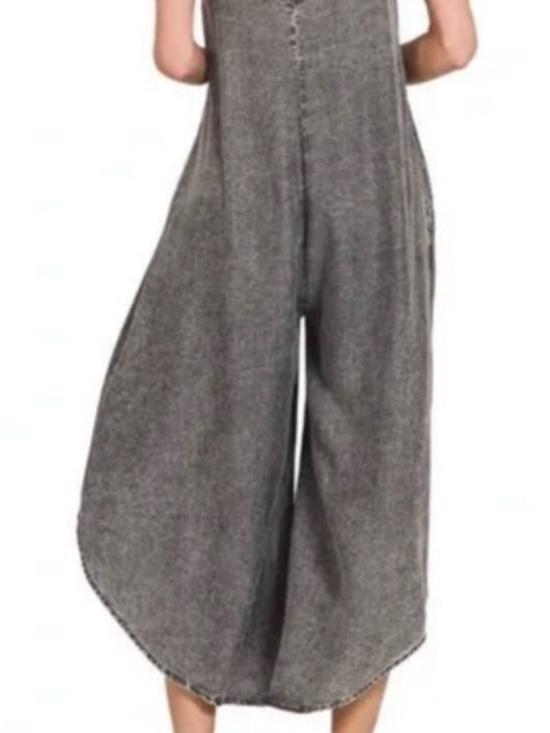 Zenana Outfitters Washed Gray Button-Front Midi Slip Dress - Picture 2 of 2